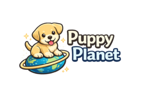 Happy puppy on a planet